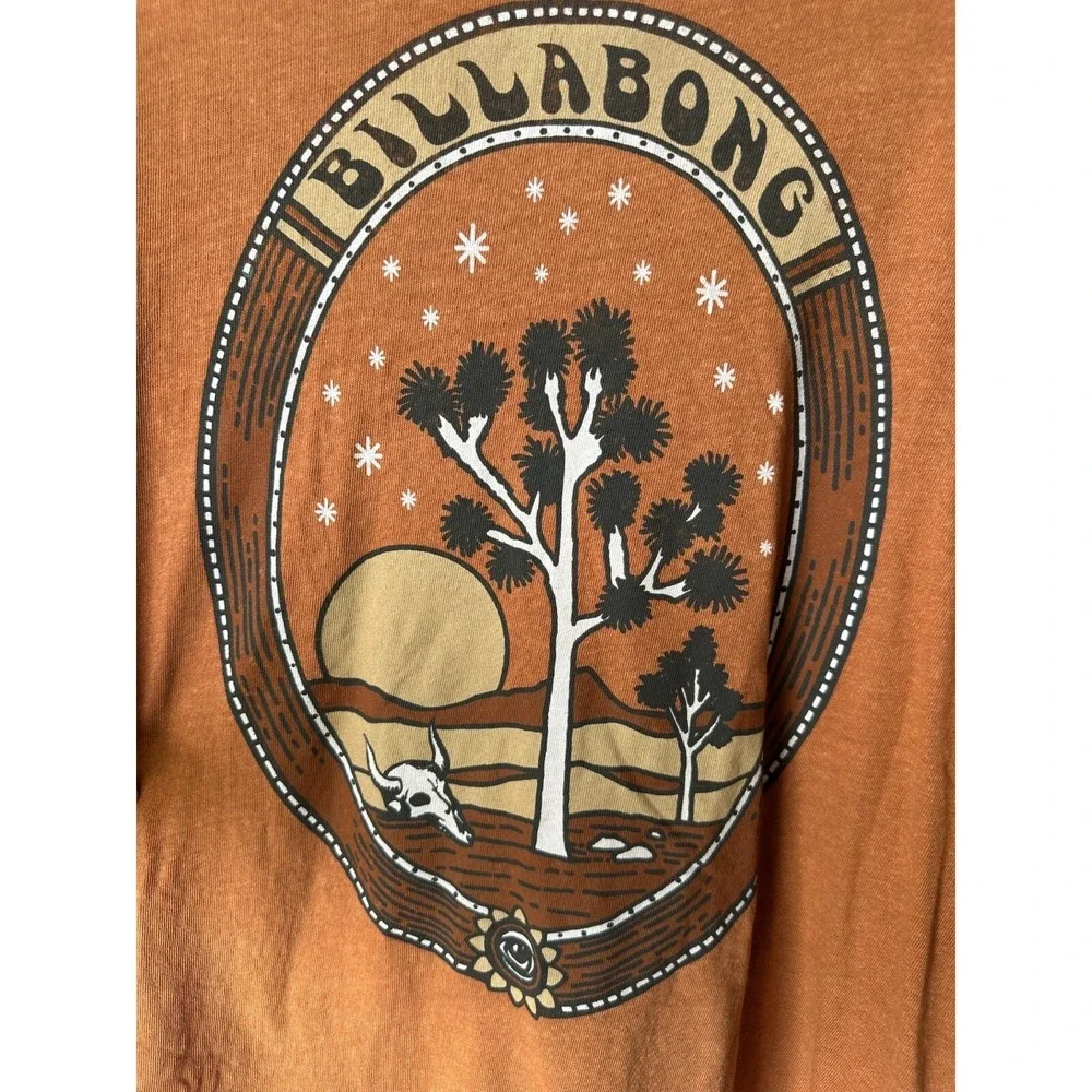 Billabong‎ Mens Orange Desert Joshua Tree Graphic Tee Shirt Mens Medium